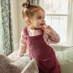 2-Piece Baby Girls Dark Rose Microplush Overalls