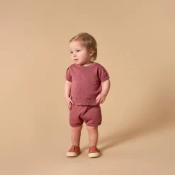 2-Piece Baby Girls Dark Rose Sweater Knit Top and Shorts Set