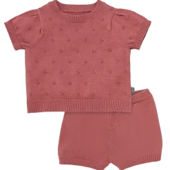 2-Piece Baby Girls Dark Rose Sweater Knit Top and Shorts Set
