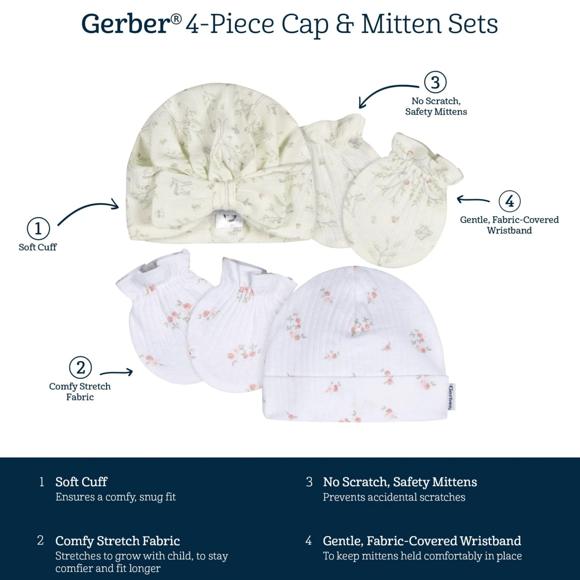4-Piece Baby Girls Deer Cap and Mitten Set