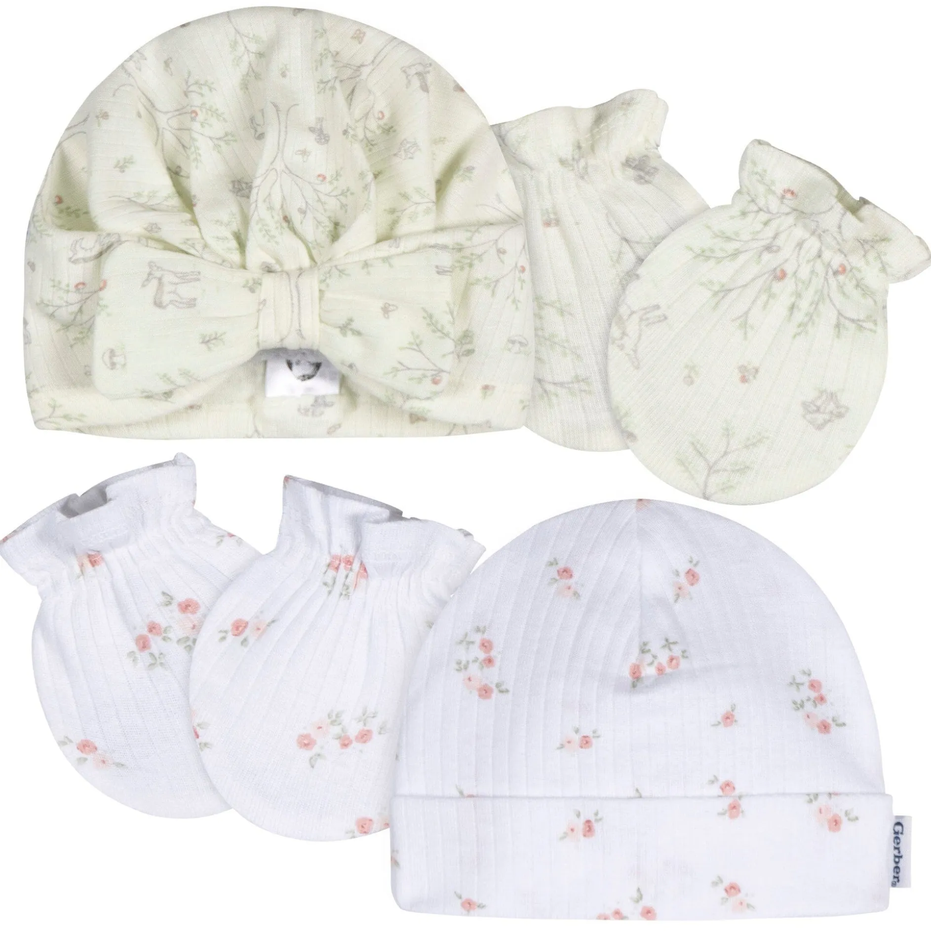 4-Piece Baby Girls Deer Cap and Mitten Set