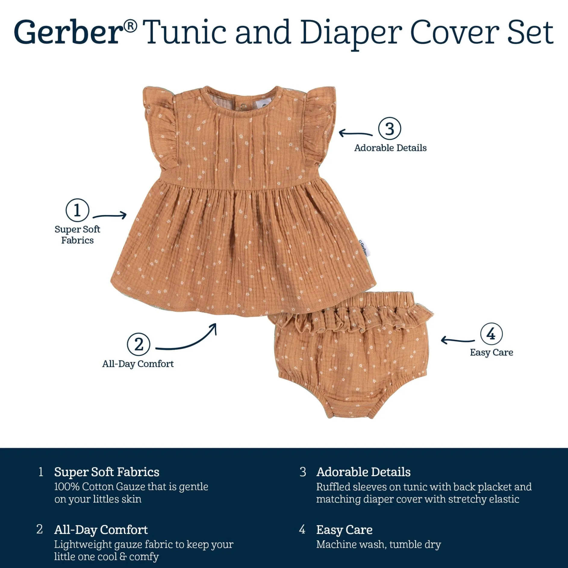 2-Piece Baby Girls Ditsy Floral Tunic and Diaper Cover Set