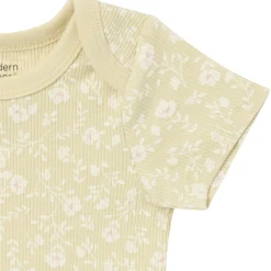 4-Piece Baby Girls Dusty Yellow Floral Short Sleeve Bodysuits and Shorts Set