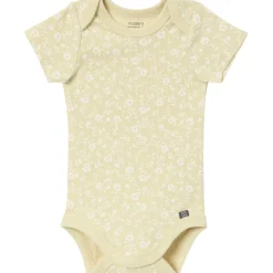 4-Piece Baby Girls Dusty Yellow Floral Short Sleeve Bodysuits and Shorts Set