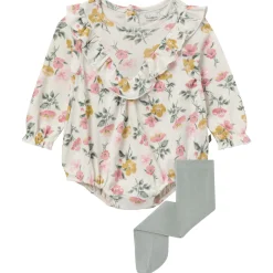 2-Piece Baby Girls Floral Bubble Romper and Tights