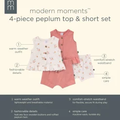 4-Piece Baby Girls Flower Bunches Sleeveless Peplum Tops and Shorts Set
