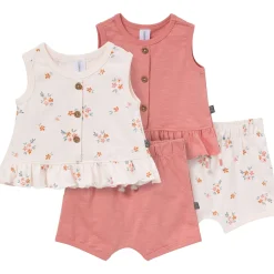 4-Piece Baby Girls Flower Bunches Sleeveless Peplum Tops and Shorts Set