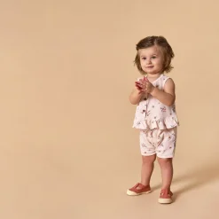 4-Piece Baby Girls Flower Bunches Sleeveless Peplum Tops and Shorts Set
