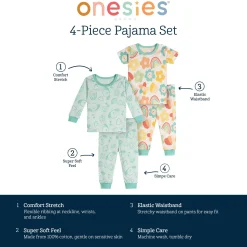 4-Piece Baby Girls Flowers Pajamas Sets