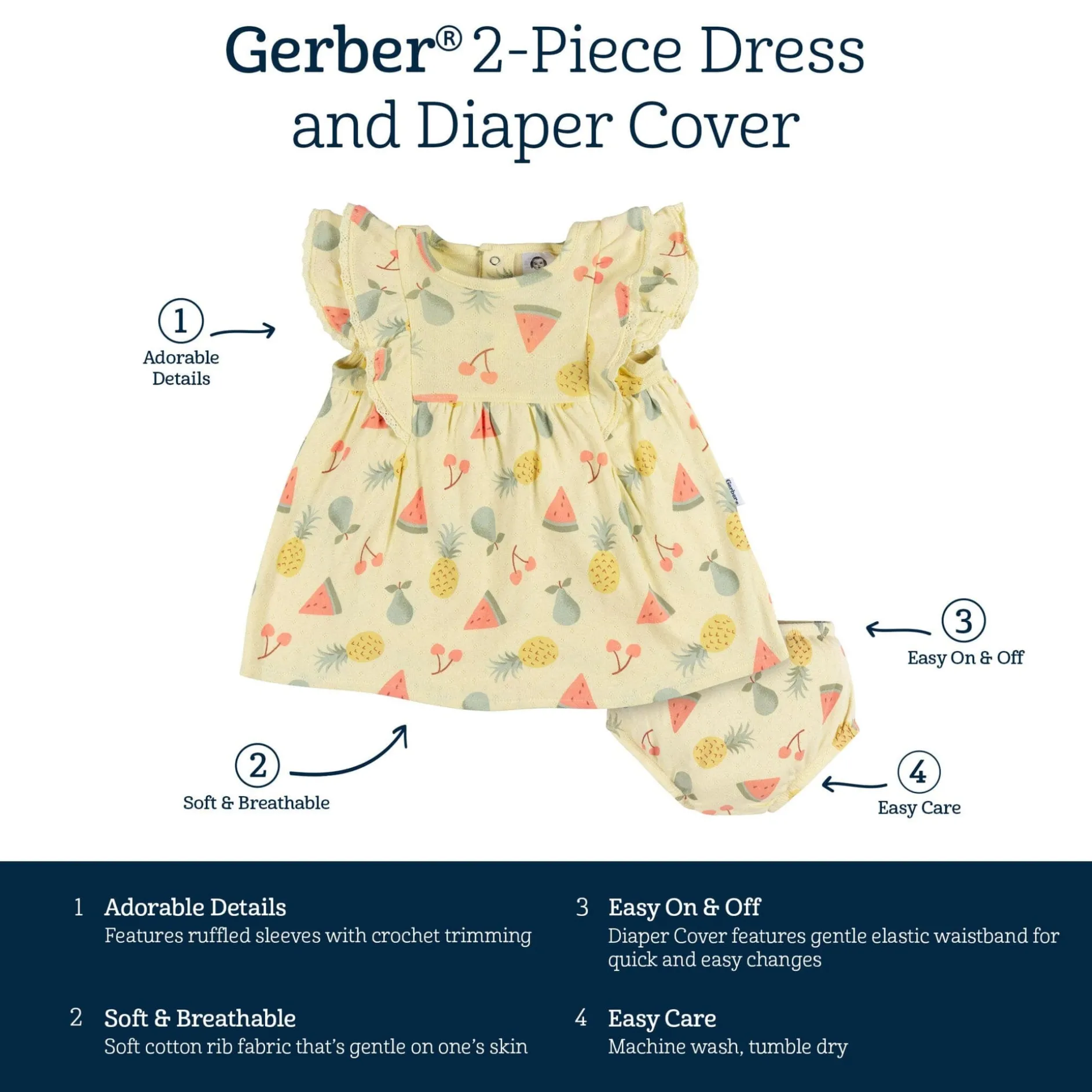 2-Piece Baby Girls Fruit Dress & Diaper Cover Set