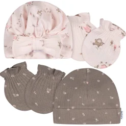 4-Piece Baby Girls Garden Cap and Mitten Set