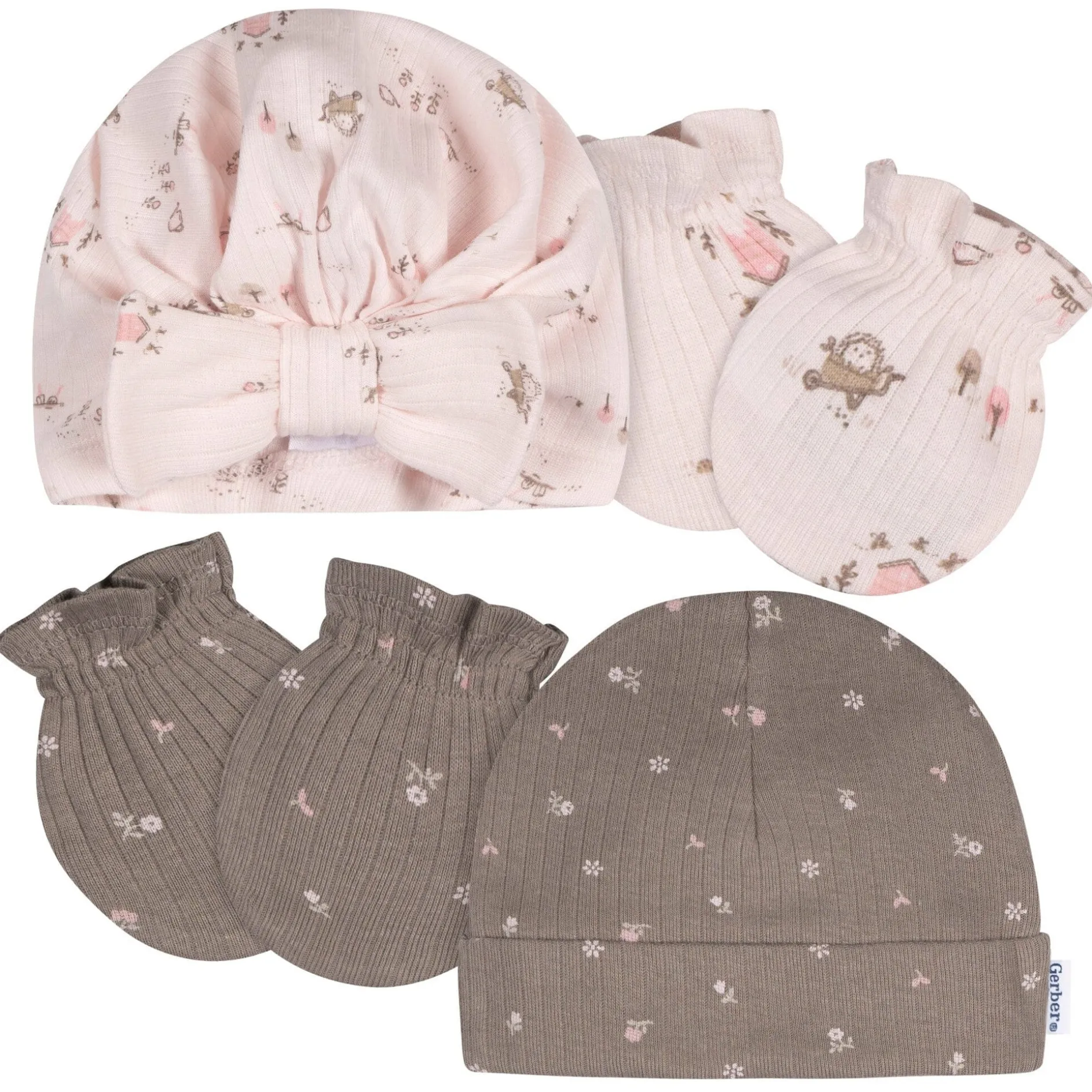 4-Piece Baby Girls Garden Cap and Mitten Set