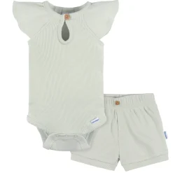 2-Piece Baby Girls Green Lily Bodysuit and Shorts Set