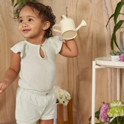 2-Piece Baby Girls Green Lily Bodysuit and Shorts Set