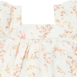 2-Piece Baby Girls Ivory Bunches Floral Puffed Sleeve Dress and Diaper Cover Set