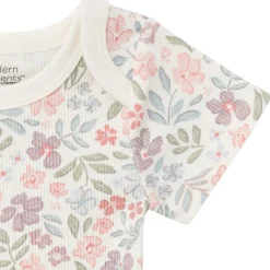 4-Piece Baby Girls Ivory Garden Short Sleeve Bodysuits and Shorts Set
