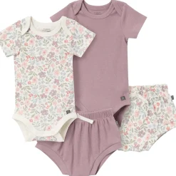 4-Piece Baby Girls Ivory Garden Short Sleeve Bodysuits and Shorts Set