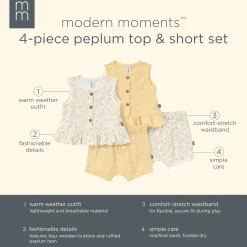 4-Piece Baby Girls Lemon Vines Sleeveless Peplum Tops and Shorts Set