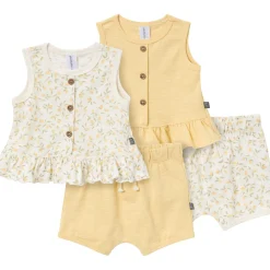 4-Piece Baby Girls Lemon Vines Sleeveless Peplum Tops and Shorts Set