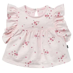 2-Piece Baby Girls Light Pink Floral Ruffled Sleeve Top & Cuffed Shorts Set