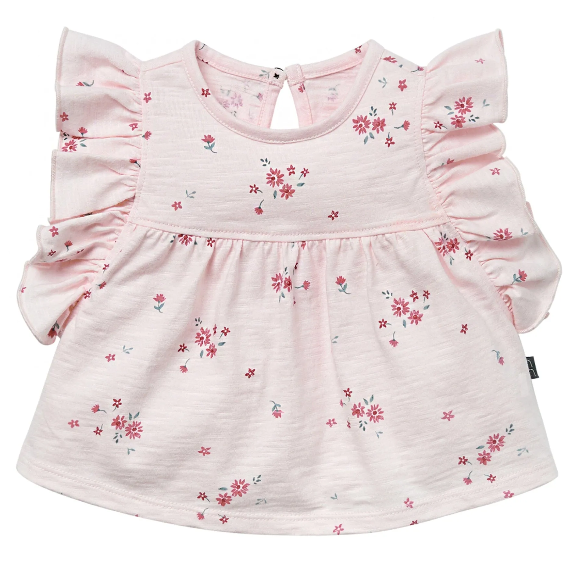 2-Piece Baby Girls Light Pink Floral Ruffled Sleeve Top & Cuffed Shorts Set