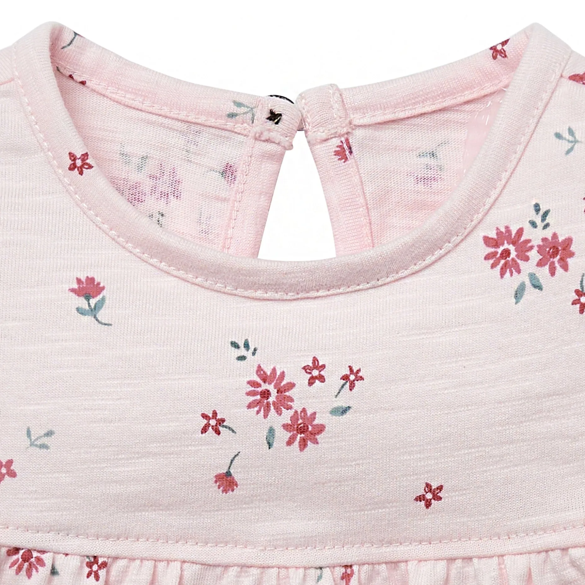 2-Piece Baby Girls Light Pink Floral Ruffled Sleeve Top & Cuffed Shorts Set