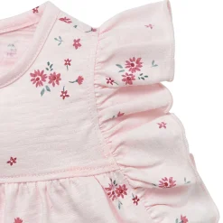 2-Piece Baby Girls Light Pink Floral Ruffled Sleeve Top & Cuffed Shorts Set