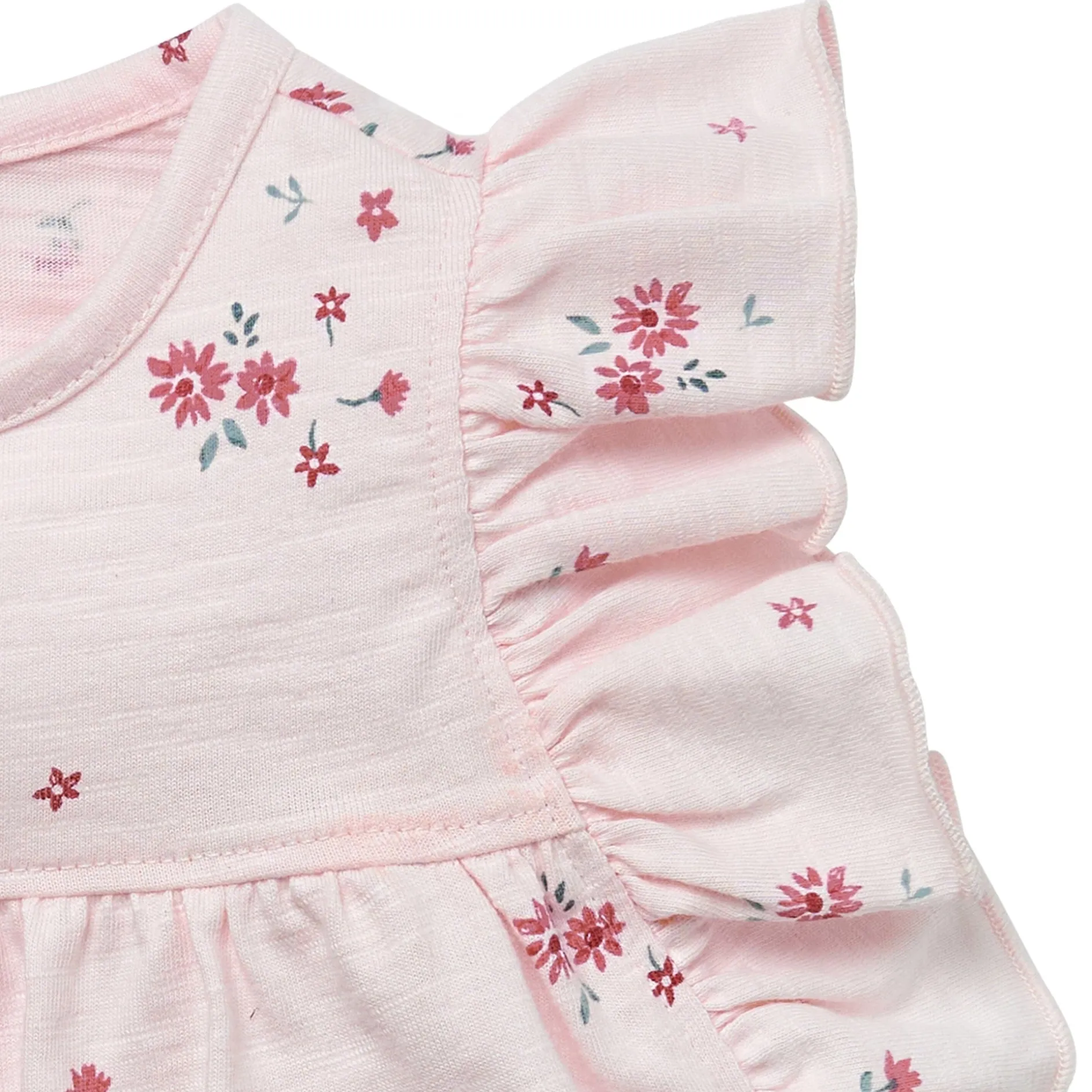 2-Piece Baby Girls Light Pink Floral Ruffled Sleeve Top & Cuffed Shorts Set