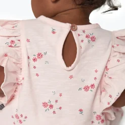 2-Piece Baby Girls Light Pink Floral Ruffled Sleeve Top & Cuffed Shorts Set
