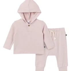 2-Piece Baby Girls Light Pink Hooded Brushed Hacci Set