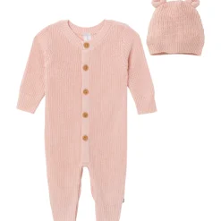 2-Piece Baby Girls Light Pink Sweater Romper & Hat Set