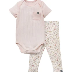 2-Piece Baby Girls Light Rose Short Sleeve Bodysuit & Spring Rose Pants Set