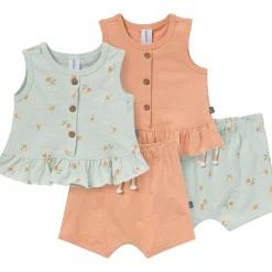 4-Piece Baby Girls Light Sky Oranges Sleeveless Peplum Tops and Shorts Set