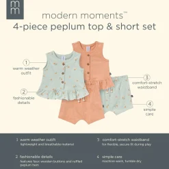 4-Piece Baby Girls Light Sky Oranges Sleeveless Peplum Tops and Shorts Set