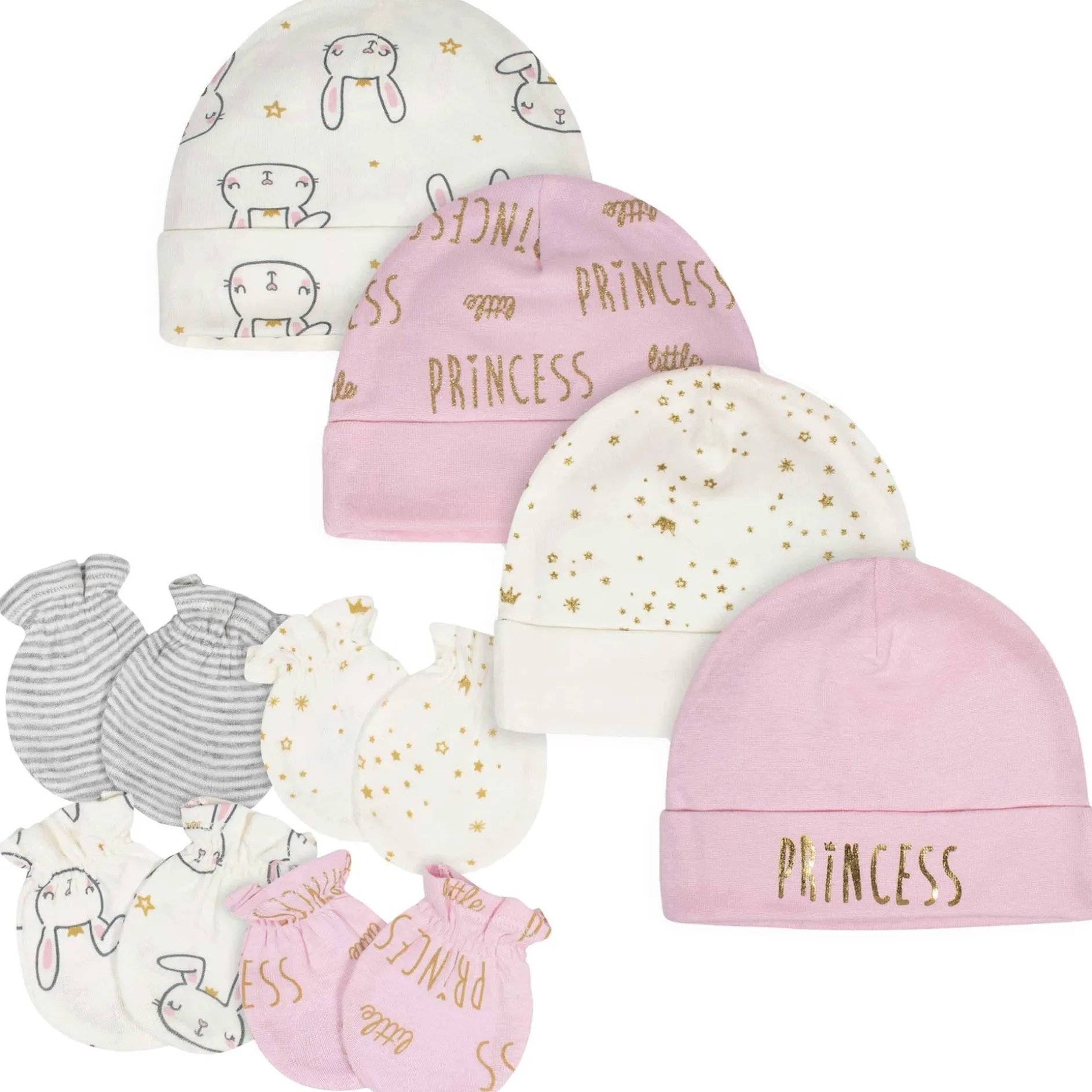8-Piece Baby Girls Little Princess Caps & Mittens Set