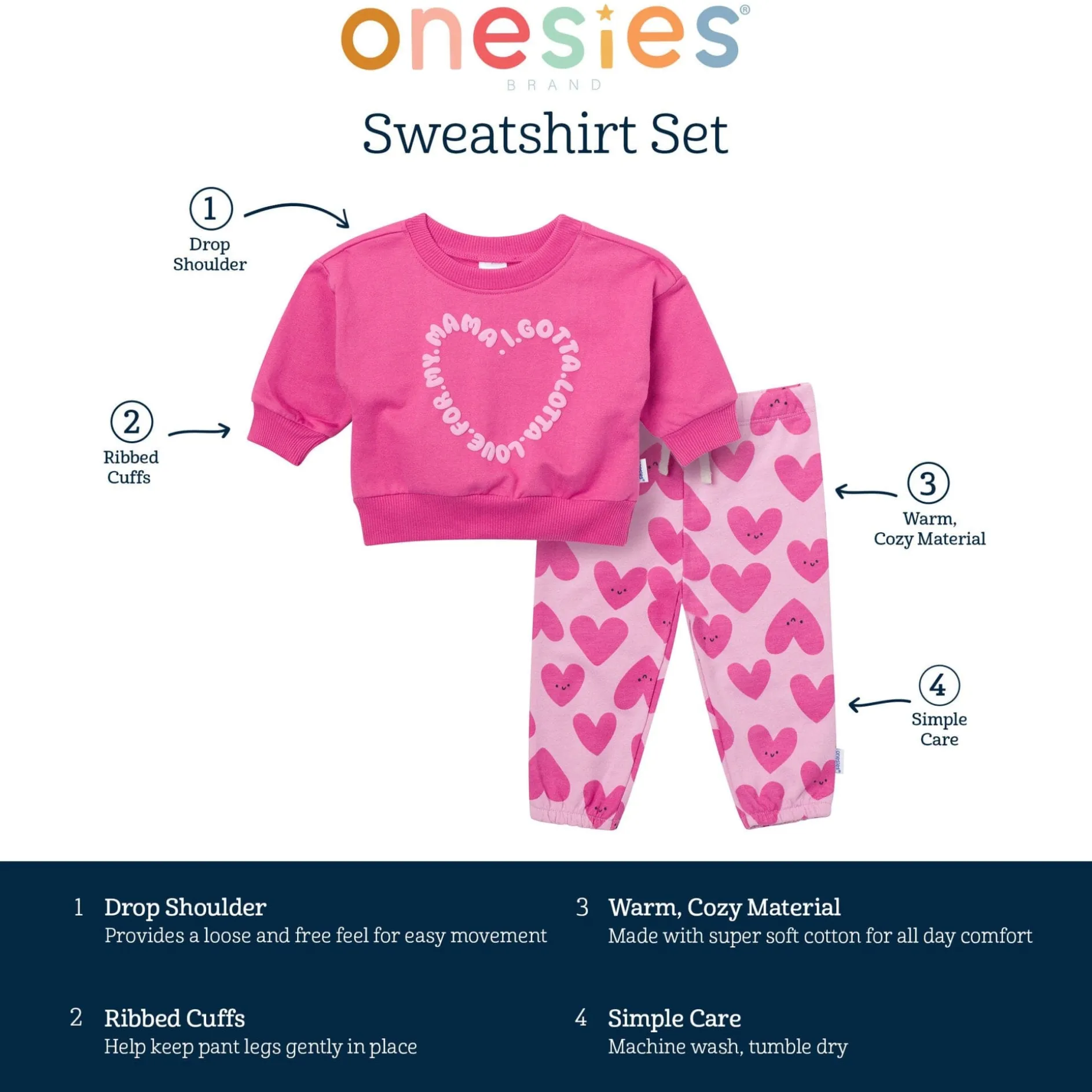 2-Piece Baby Girls Love Mama Sweatshirt Set