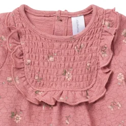 2-Piece Baby Girls Old Rose Floral Dress and Tights Set