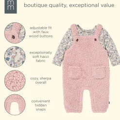 2-Piece Baby Girls Pale Mauve Microplush Overalls