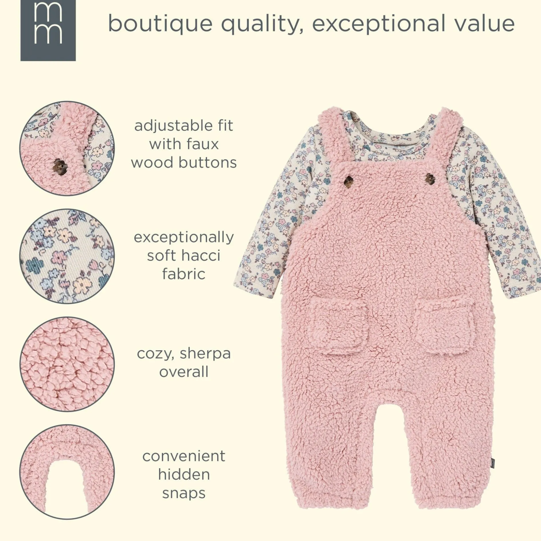 2-Piece Baby Girls Pale Mauve Microplush Overalls