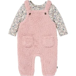 2-Piece Baby Girls Pale Mauve Microplush Overalls