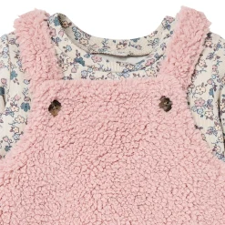 2-Piece Baby Girls Pale Mauve Microplush Overalls