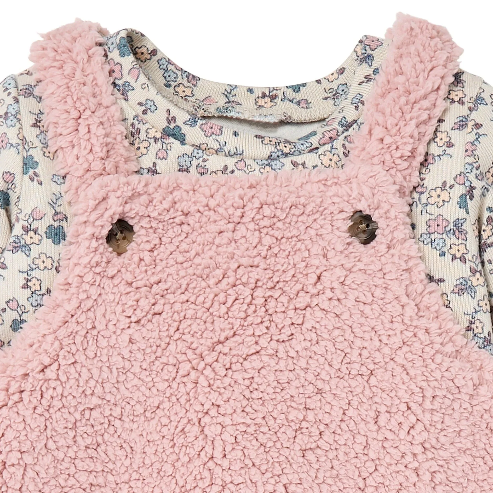 2-Piece Baby Girls Pale Mauve Microplush Overalls