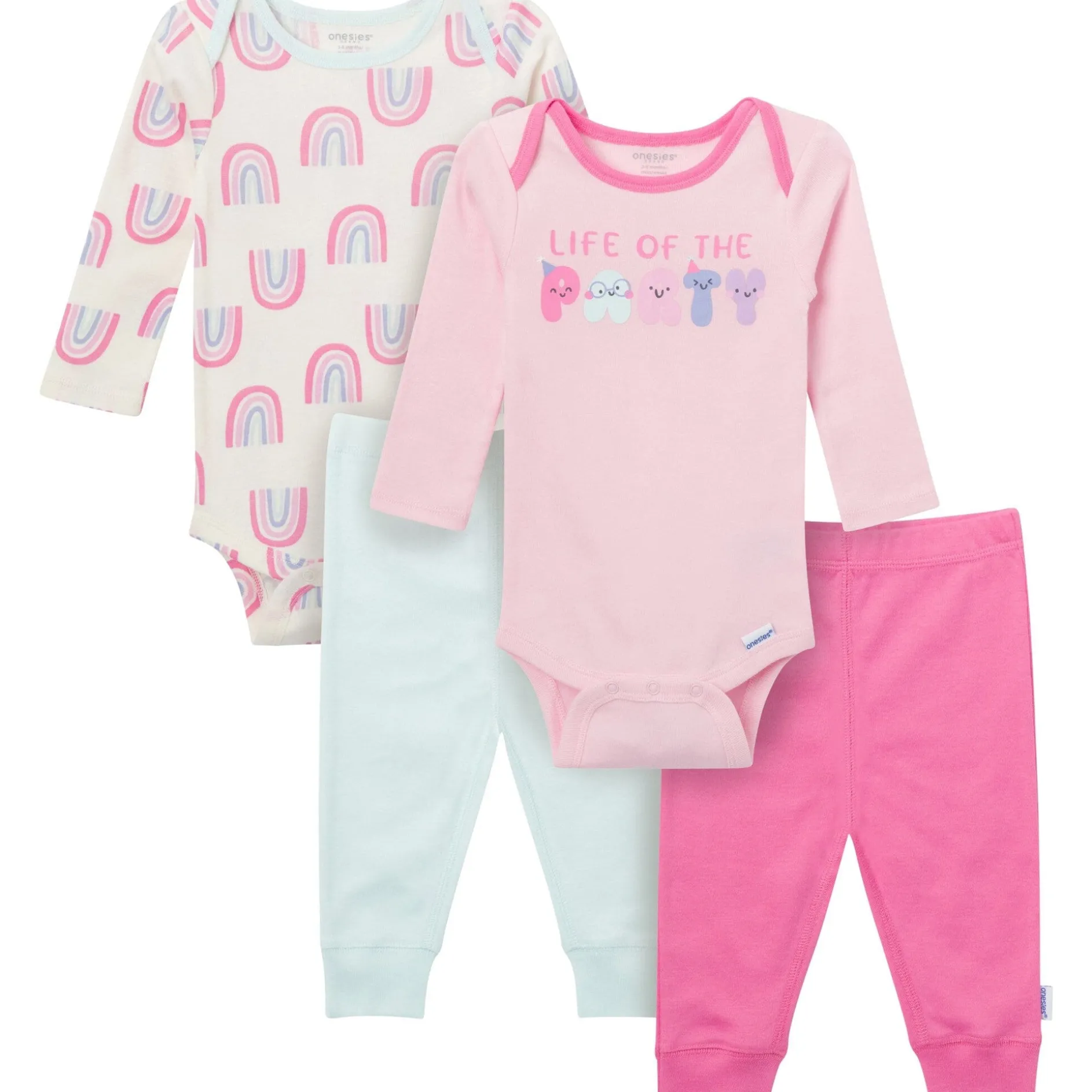 4-Piece Baby Girls Party Rainbow Onesies® Bodysuits and Pants