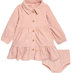 2-Piece Baby Girls Peach Corduroy Dress Set