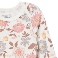 4-Piece Baby Girls Peach Floral Viscose Bodysuits and Pants Set