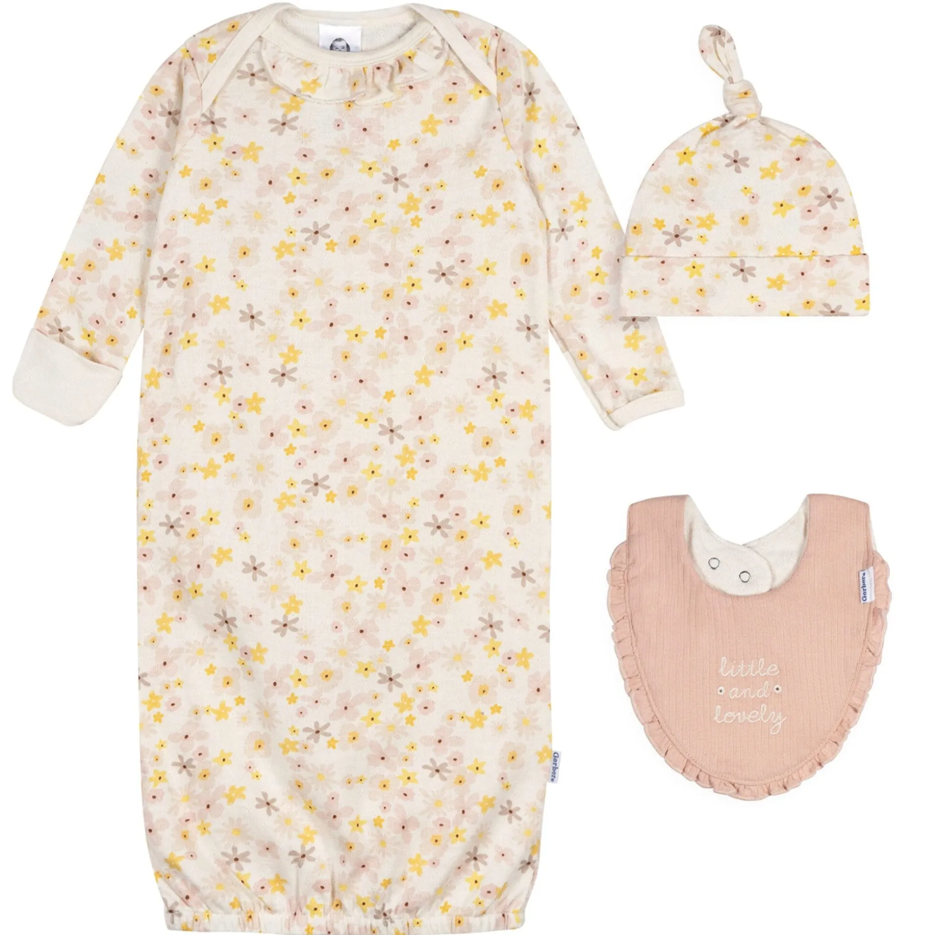 3-Piece Baby Girls Pear Floral Gown Set