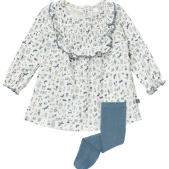 2-Piece Baby Girls Petit Blue Country Dress and Tights Set