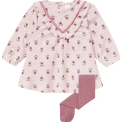 2-Piece Baby Girls Pink Blush Flowers Dress and Tights Set