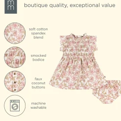 2-Piece Baby Girls Pink Floral Smocked Dress and Diaper Cover