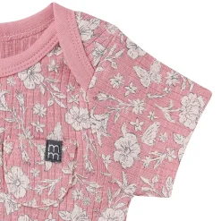 4-Piece Baby Girls Pink Flower Short Sleeve Bodysuits and Shorts Set